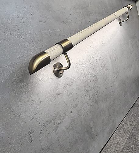 LED Handrail Kit with Antique Brass End Caps and Brackets Pine Mopstick Banister Lighting (Cool White)