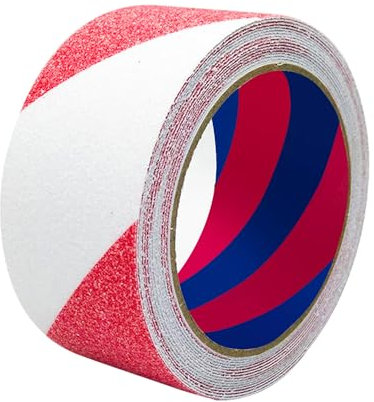 Duccinp Weiß-Rot Antirutsch Klebeband Streifen mit Selbstklebend, 5 cm x 10 m Treppe Stufen Band Kleber Rutschfest Klebeband, Hohe Traktion Pad für Bodenbelag innen- und Außenbereich
