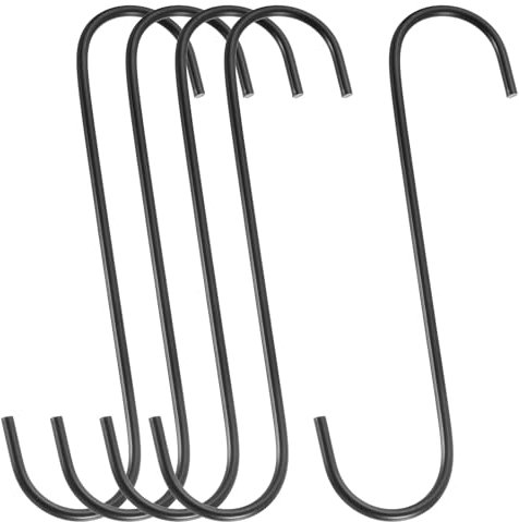 sourcing map 5Pcs S Hooks for Hanging, 7.9 Inch Extra Long Iron Hangers for Wardrobe Kitchen Workshop Closet Bathroom Garden, Black