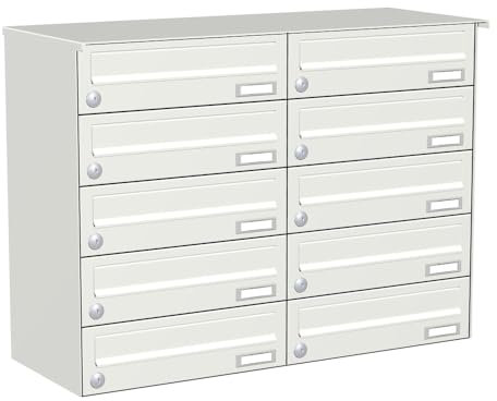 KNOBLOCH Briefkastenanlage | Aufputz | 10-Fach | Verkehrsweiß RAL 9016 | waagerecht | optional 2. Namensschild & 3 Schlüssel