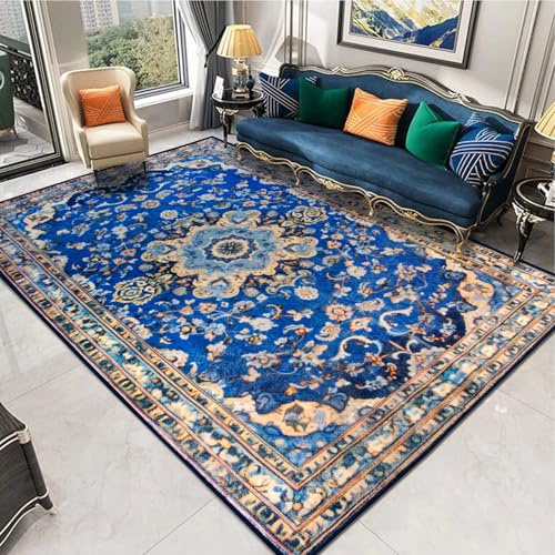 Myting Teppiche für Wohnzimmer, waschbarer Teppich, exquisit, traditionell, persisch, inspiriert, blaues Blumenmuster, rutschfeste Unterseite, perfekt für Schlafzimmer, Spielbereich, Kinderzimmer, 200