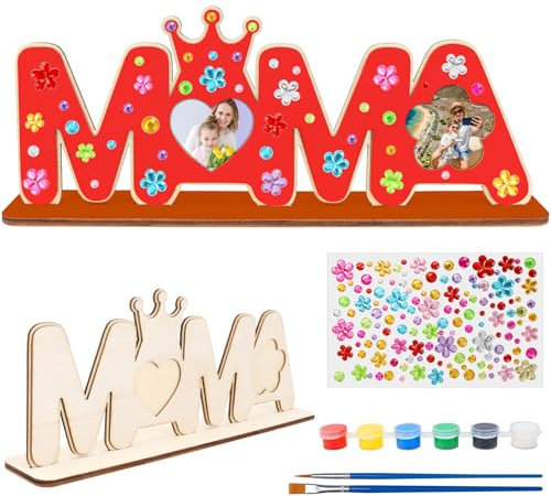 DKINY mama Geschenk von Tochter Sohn mama Holzbuchstaben Bastelset für Kinder Mutter Holzbastelset mit Standhilfe Holznamen bemalen und Fotos ankleben Beste mama Geschenk zum Weihnachten Muttertag