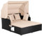 GIANTEX Sonneninsel Sonnenliege Set Rattan, Gartenliege 2 Personen mit faltbarem Sonnendach, Doppelliege Liegeinsel mit klappbaren Tablett & Kissen, Gartenlounge Gartenmuschel Daybed Outdoor (Khaki)
