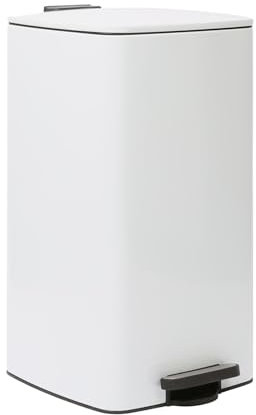 Harbour Housewares 30L Square Stainless Steel Kitchen Pedal Bin - White - 1x Soft Close Large Tall Metal Cupboard Food Waste Recycling Trash Can Dustbin Rubbish Bins with No-Touch Lid Top