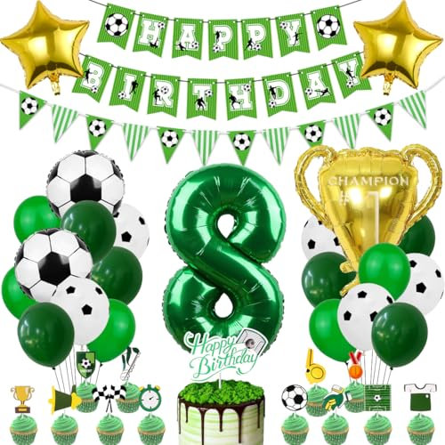 Fußball Luftballon 8. Geburtstag, Fußball Deko Geburtstag, Fussball Geburtstagsdeko Kinder, Geburtstagdeko 8 Jahre Junge, Fussball Geburtstagsparty, Grün Folienballon für Party Kindergeburtstag