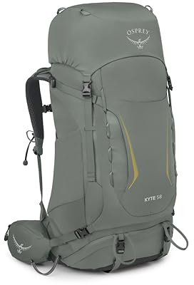 Osprey Kyte Women's Backpacking Pack, 58L X-Small/Small, Rocky Brook Green | hiking pack, camping gear, overnight trail pack, waterproof raincover, rain cover included, waterproof storage, dry bag