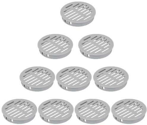 10 rejillas de ventilación redondas, 80 mm, rejilla de plástico gris, rejilla de ventilación para baño, cocina, armario