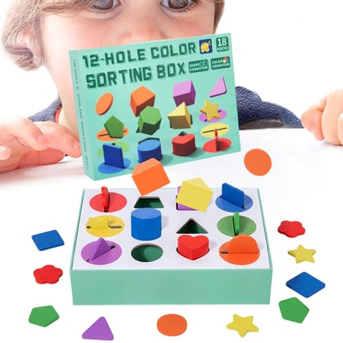 Hiemible Formensortierer Spielzeug,Farb- und Formen Zuordnungsspiel - Holzspielzeug für die Entwicklung der Feinmotorik, kognitiven Fähigkeiten und STEM Bildung bei Kindern ab 3 Jahren