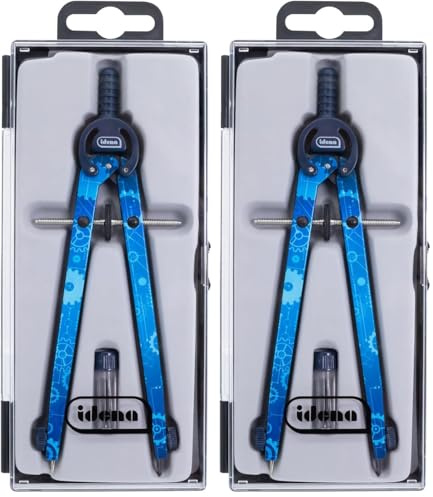 Idena 20165 - Zirkel Style Machine mit Mitteltriebrad, Schnellverstellzirkel im Etui, inkl. zwei Ersatzminen in Dose (Packung mit 2)