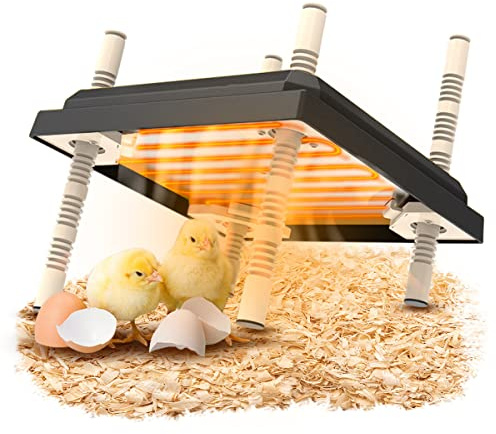 Plaque Chauffante Poussin 25x25cm, Lampe Chauffante pour Poussins avec Hauteur et Angle Réglables, Poule Artificielle Température Réglable 30°C-75°C, pour Poulets Canards Volailles