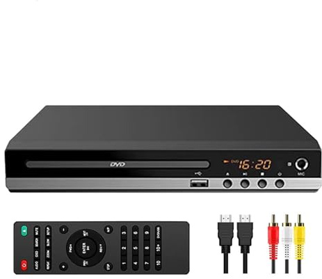 Lettore DVD per TV Home CD con telecomando 1080P HD Compact Player All Region Free HDMI e RCA cavi ingresso USB, supporto monitor e proiettore, TV nuove e vecchie