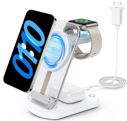 3 in 1 Wireless Charging Station for Apple Watch and iPhone | Fast Charging with Night Light, 15W Magnetic Foldable Charger for iPhone 17-12 Series/iWatch/AirPods 4/3/2/Pro 3/Pro 2