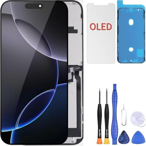 ZOETEC Soft OLED Display für iPhone 16 Pro Max (Nicht LCD) 6,9'' Full HD Display COF Touchscreen Digitizer Rahmen-Baugruppe mit Reparatur-Werkzeug-Sets, wasserdichter Klebstoff, gehärtetes Glas