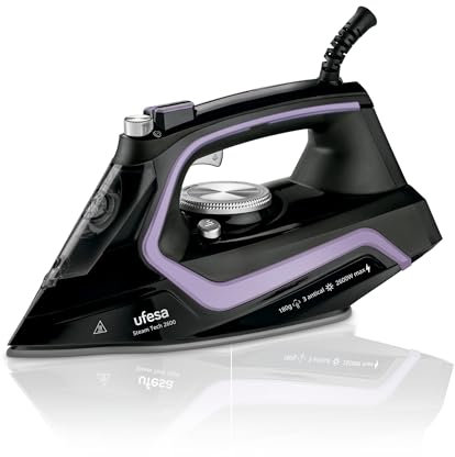 Ufesa Steam teach 2600, Plancha de Vapor 2600W, Golpe de Vapor Max 180gr y Constante 35gr /min, Suela Cerámica, Triple Sistema Antical, Antigoteo