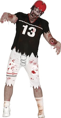 FIESTAS GUIRCA Apokalyptischer Zombie Quarterback Halloween Kostüm Herren – Blutige Rugby American Football High School Uniform – Kostüm Herren Halloween 48 – 50 (M)