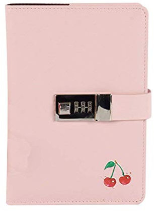 ToiM Notizbuch mit Obstmotiv, PU-Leder, mit Zahlenschloss, A5, Passwort-Tagebuch (Kirsche)