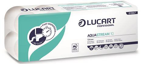 Lucart Professional, AquaStream 10, Papier hygiénique en rouleau pure pulpe High Fade, idéal pour les toilettes publiques et de bureau, 10 rouleaux de 200 feuilles par paquet, 9,5x11 cm, 1 paquets