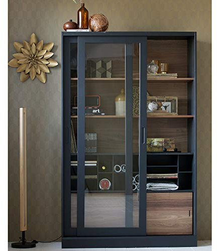 WOOOD Exclusive James Wandvitrine Schwarz - Kiefer Holz Vitrinenschrank 200x125x47 cm - Sammelvitrine