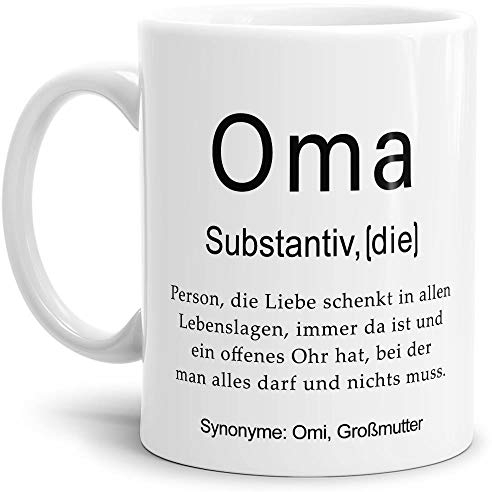 Tassendruck Tasse mit Definition Oma - Wörterbuch/Geschenk-Idee/Dictionary/Beruf/Job/Arbeit/Familie/Weiss