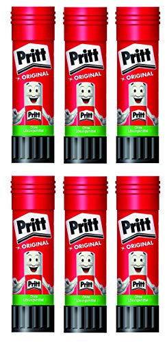 Pritt Klebestift, transparent, auswaschbar, ablösbar, ohne Lösungsmittel, (6 Stück, 22g)