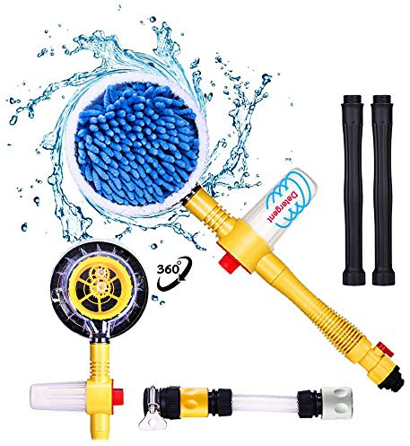 LifeUp Autowaschbürste, Auto Reinigung Kit, 360º Rotierender Mopp, Mikrofaser Auto Reinigungsbürste, Abnehmbar & Erweiterbar, Sprühpistole Gießstab Robuste Gartenbrause (Gelb)