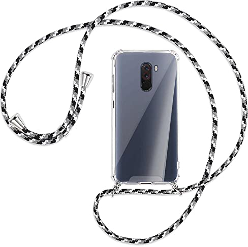 mtb more energy®️ Handykette kompatibel mit Xiaomi Pocophone F1 (6.18'') - Camouflage weiß - Smartphone Hülle zum Umhängen - Anti Shock Strong TPU Case