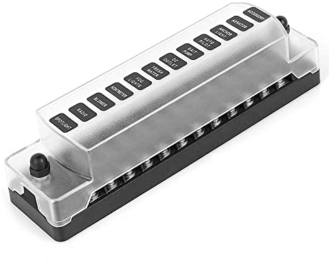 Jtron 12 Fach Kfz-Sicherungskasten für ATO/ATC 1-20A-Sicherung DC 32V M5-Schraubsteckverbinder-Sicherungshalter mit Sicherung für KFZ-Boot Marine-SUV (12 Way-No negativ)