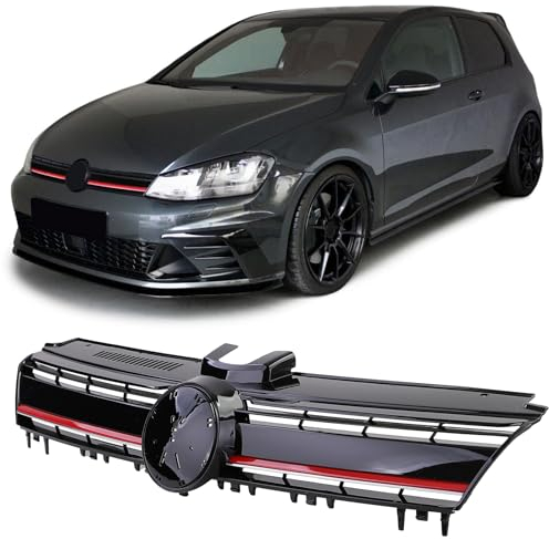 Performance Kühlergrill Schwarz Glanz mit roter Leiste für VW Golf 7 + GTI 12-17