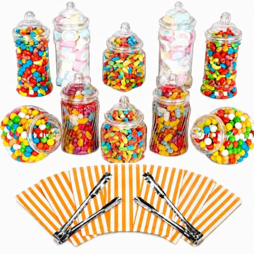 Truly Sweet Candy 10 Plastic Sweet Jars, 5 styles, 2 tongs, 50 bags Buffet (Orange)