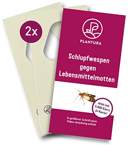 Plantura Schlupfwespen gegen Lebensmittelmotten, Komplett-Lösung mit 6 Karten (2 Karten à 3 Lieferungen) - hochwirksame & nachhaltige Bekämpfung, Alternative zu Mottenkugeln