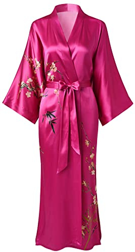 Ledamon Damen 100% Seide Kimono Robe Lang Bademantel Nachthemd