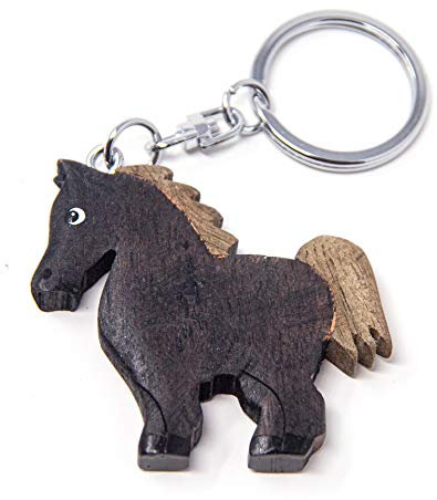 Schlüsselanhänger aus Holz - Pferd schwarz