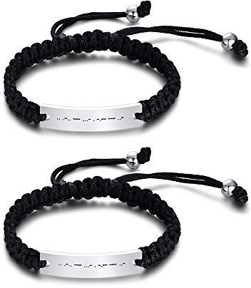 VNOX 2pcs Morse Code-Ich Liebe Dich Gravierte Paar Armbänder Verstellbare Handgemachte Geflochtene Link Armband für Männer Frauen Geburtstagsgeschenk