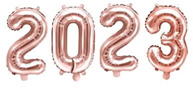 Zahlen Folien-Ballons 2023 Silvester-Ballons Luft-Ballon Schriftzug Rosé-Gold Kupfer - Höhe 35cm - Deko Silvester Happy New Year Jahreswechsel Jahreszahl Zubehör & Dekoration Party