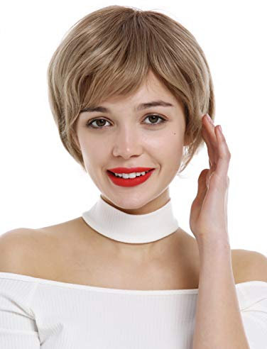WIG ME UP - YZF-4015-12T16 Perücke Damen kurz Kurzhaarfrisur Pixie Cut fransig voluminös Hellbraun Blond gesträhnt
