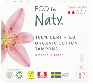 Eco by Naty Tamponi senza applicatore Normal - Assorbenti a base vegetale, prodotti mestruali in cotone biologico, migliori per la salute femminile (18 pezzi)