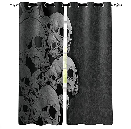 ADKMC Verdunkelungsvorhang, Schwarz Totenkopf Kunst Dreidimensional 150X166Cm 2Er-Set, Verdunkelungsvorhang, Verdunkelungsvorhang, Mit Ösen, Vorhänge, Blickdicht, Kühlung Wärmedämmung