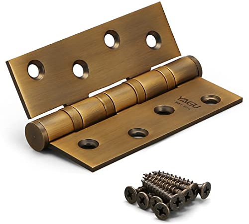 YAGU 3 Pack 4'' Door Hinges Antique Brass 4 x 3 Inch - Square Corners Stainless Steel Heavy Duty Ball Bearing Hinges for Interior Doors Hardware