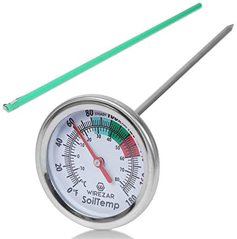Wirezar Stainless Steel Soil Compost Thermometer, 16 Inch, Waterproof, Accurate & Quick Reading, Perfect Length, 0-180 Degrees F, Compost Thermometer, Analog Display, Outdoor Use, 1 Count