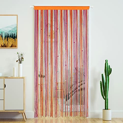YaoYue Perlenvorhang, Türschnurvorhänge für Tür, Quasten, Perlen, hängende Fransen, Hippie-Raumteiler, Fenster, Flur, Eingang, Wandschrank, Schlafzimmer, Privatsphäre, Dekor (100 x 280 cm, Regenbogen)