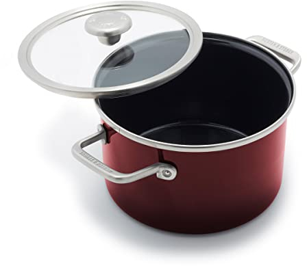 Merten & Storck Europäisch gefertigtes Kochgeschirr aus emailliertem Stahlkern, 3,9QT Suppentopf mit Deckel, Induktion, PFAS und PTFE-frei, spülmaschinenfest, ofen- und grillfest, Merlot Red