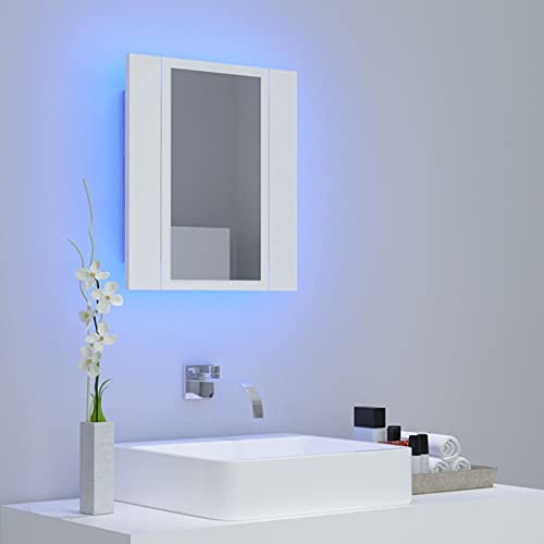 Tidyard LED Spiegelschrank, Spiegelschrank Bad mit Beleuchtung, Badezimmerschrank, Spanplatte, Acryl, Weiß 40x12x45 cm