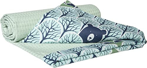 Medi Partners Babydecke Baby Decke Neugeborenen - Kuscheldecke Geschenk Babydecken 75x100cm für Kleinkinder Mädchen Krabbeldecke Kinderbett Kinderwagen 100% Baumwolle (Wald mit Minzer Waffel)