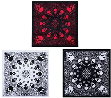 DAMILY 3 Stück Herren Retro Bandana Tuch, stilvolle Paisley Taschentücher, Batik Cowboy Kopfwickel für Hip Hop (Rot Schwarz Weiß)