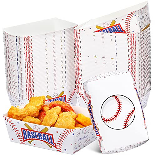 Junkin 100 Pcs 2 lb Football Baseball Paper Party Bowl Football Table Decoration Football Food Trays Football Serving for Party Supplies Birthday Popcorn Sport Game Tray Snack Bowl Assembled