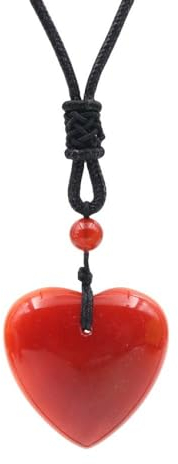 OLGER Halskette Stein, Herz Hohl Anhänger Halskette Roter Achat Reiki Balance Heilkristall Halskette Edelstein Freundschaft Halskette Boho Yoga Schmuck Für Frauen Männer Mädchen Geschenk