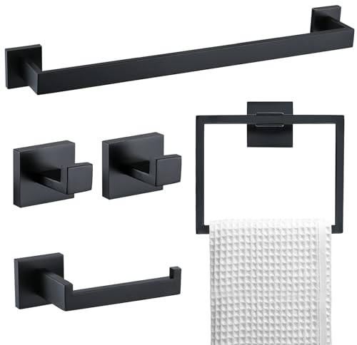 TURS 5-teiliges schwarzes Badezimmerzubehör 23,6 Zoll Handtuchhalter Set Edelstahl Handtuchhalter Sets Wandmontage
