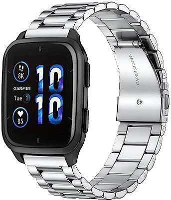 20 mm Metall Armband für Garmin Forerunner 70 43mm/170/170 Music (43mm)/Forerunner 570/165/165 Music/Approach J1 (43mm)/S50/S44 Ersatzband, Garmin Vivoactive 6/5 Edelstahl Uhrenarmband - Silber
