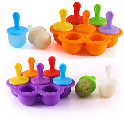 Mini Moldes Helados Silicona, Moldes para Helados y Polos Sin BPA, Poleras Helado Bebe Niños, Ice Cream Mold, Ice Lolly Moulds, Molde Reutilizables para Hacer Helados Caseros (Morado+Naranja)