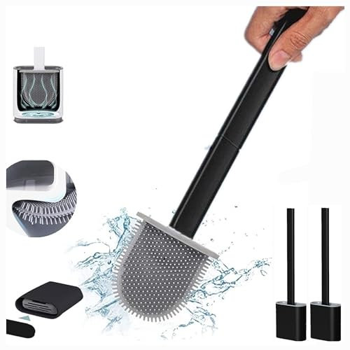 Revolutionary 2 Pack Black Deep Clean Silicone Toilet Brush & Quick Dry Anti-drip Holder, Flexible No scratch Bathroom Brush